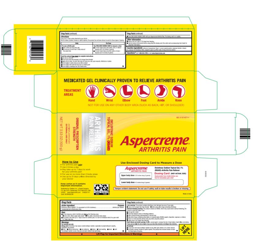 NDC 41167-0571-1
Aspercreme 
ARTHRITIS PAIN
DICLOFENAC SODIUM 
TOPICAL GEL, 1% (NSAID)
NET WT 3.53 OZ (100g)
