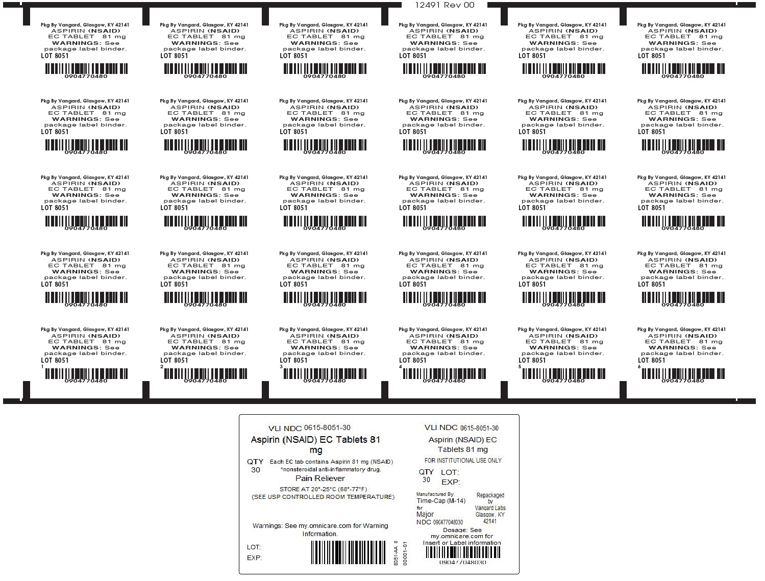 Aspirin EC Tablets, 81mg Unit dose label