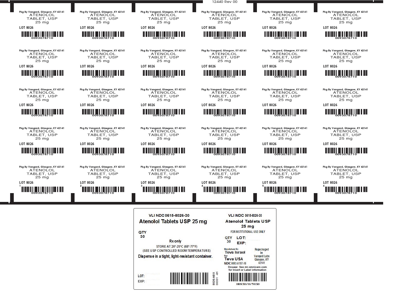 Atenolol tablets 25mg unit dose label