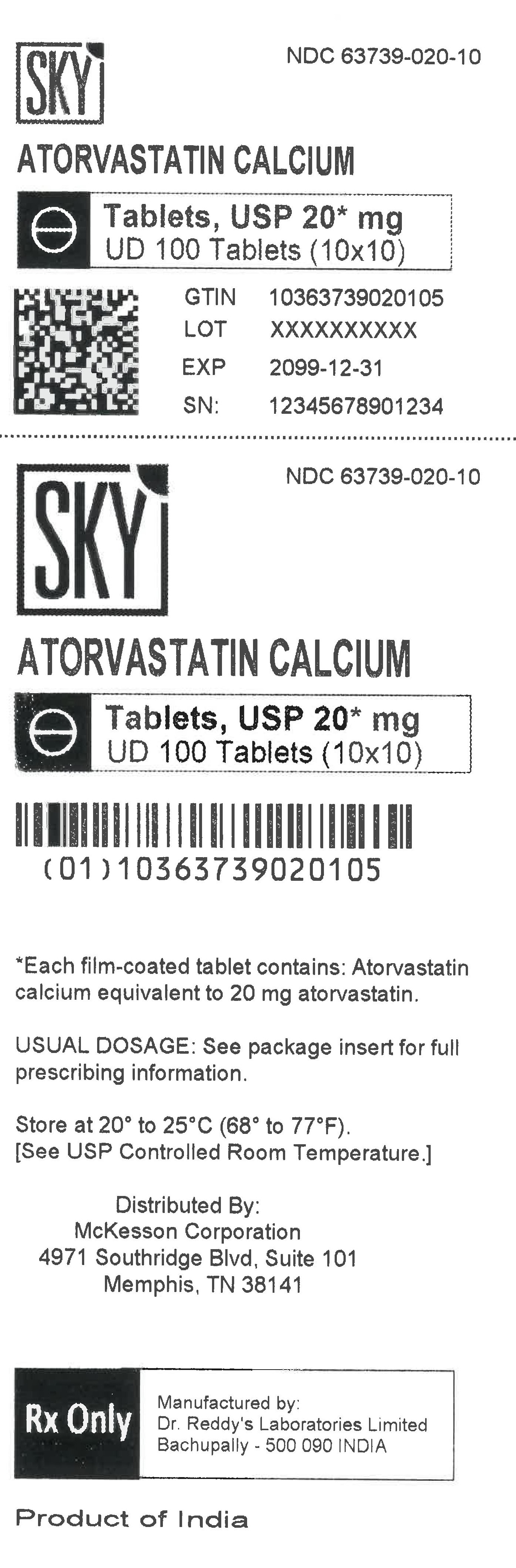 Atorvastatin Calcium Tablets USP 20 mg