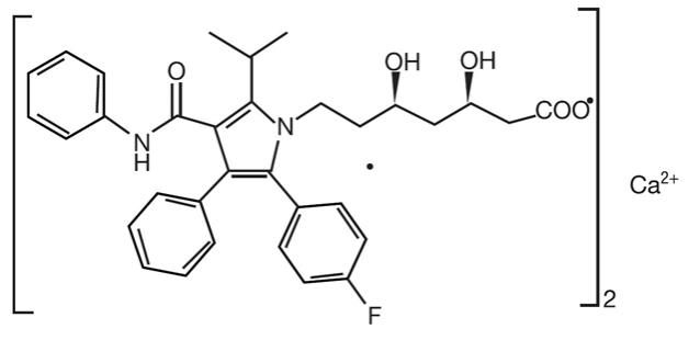 The structural formula for phenylamino carbonyl]-1H-pyrrole-1-heptanoic acid, calcium salt (2:1). The empirical formula of atorvastatin calcium is C66H68CaF2N4O10 and its molecular weight is 1155.36.