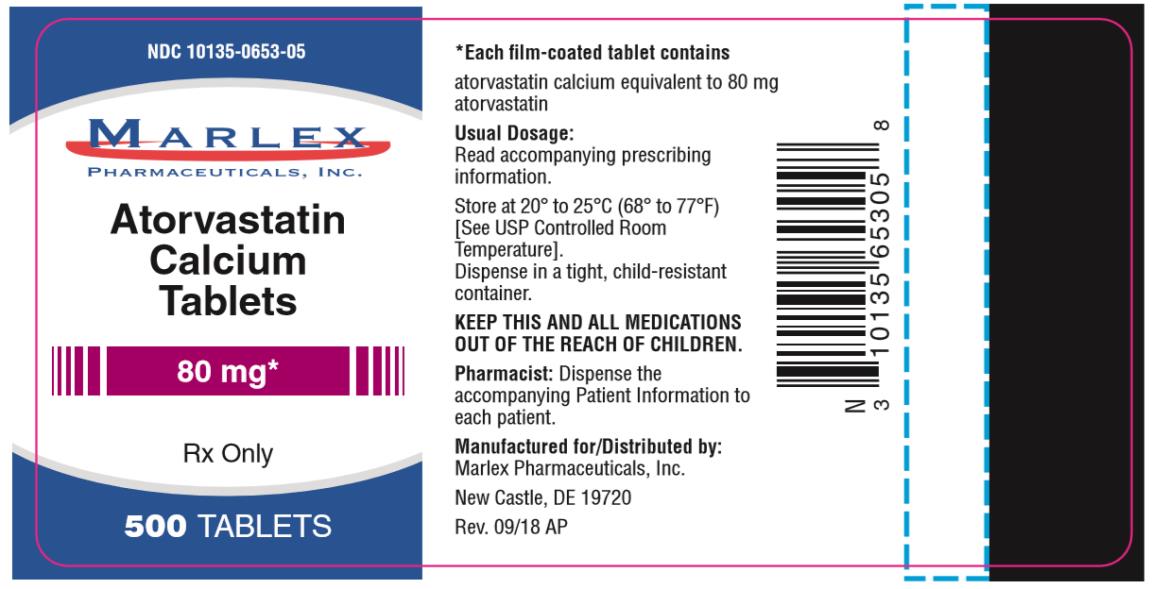 NDC 10135-0653-05
Atorvastatin 
Calcium 
Tablets
80 mg
500 TABLETS
Rx Only
