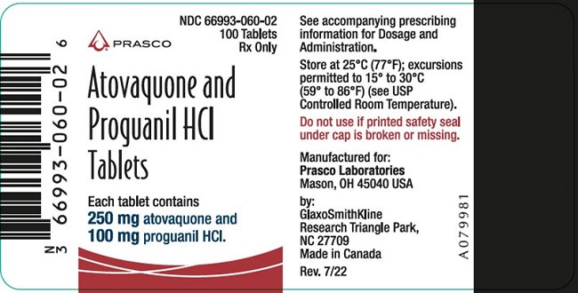 Atovaquone and Proguanil HCL 100 count label