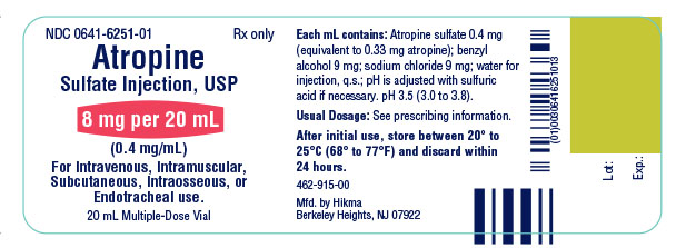 Atropine Sulfate Injection, USP 8 mg per 20 mL Container Label