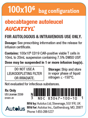 PRINCIPAL DISPLAY PANEL - 10 mL to 20 mL Infusion Bag Label - 100 x 10