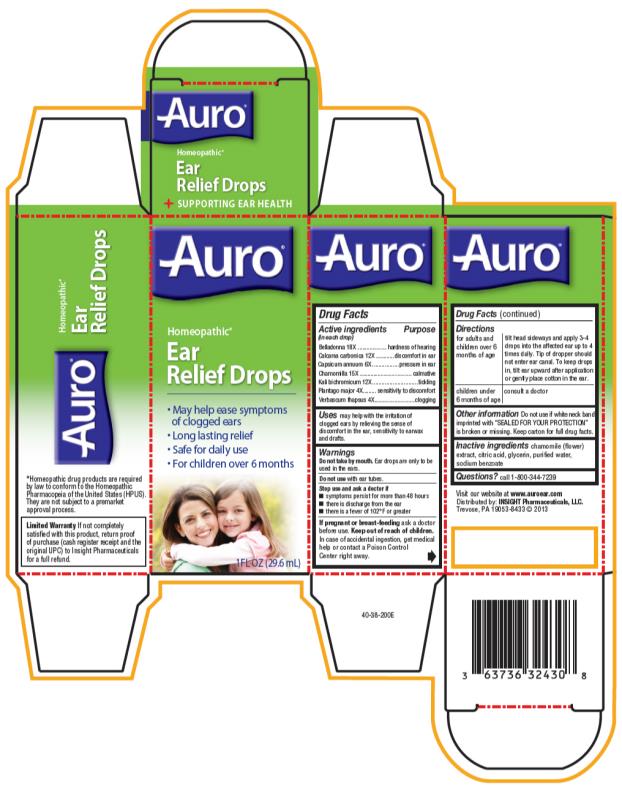 PRINCIPAL DISPLAY PANEL
- 29.6 mL Bottle Carton
Auro®
Homeopathic*
Ear
Relief Drops
•	May help ease symptoms
of clogged ears
•	Long lasting relief
•	Safe for daily use
•	For children over 6 months
1FL OZ (29.6 mL)
