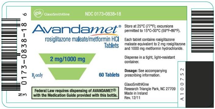 Avandamet 2 mg 1000 mg bottle label