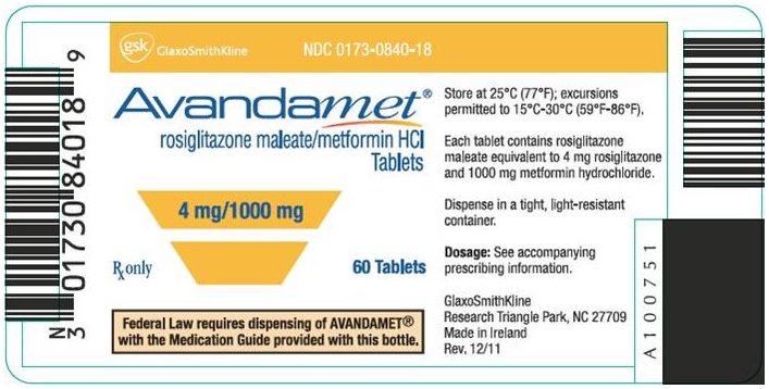 Avandamet 4 mg 1000 mg bottle label