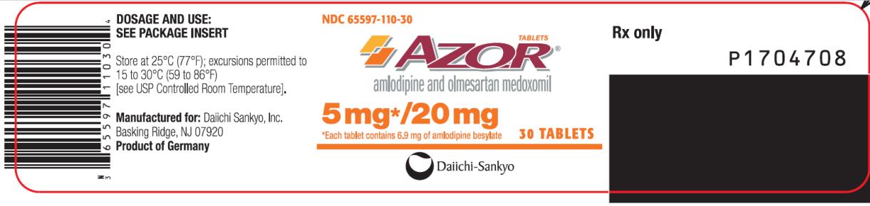 PRINCIPAL DISPLAY PANEL NDC 65597-110-30 AZOR amlodipine and olmesartan medoxomil 5 mg/ 20 mg 30 Tablets Rx Only