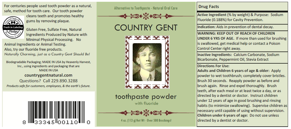 Country Gent toothpaste powder with fluoride label