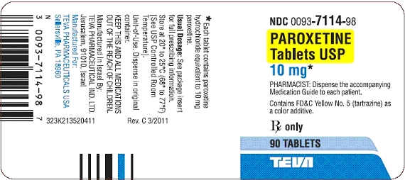  Paroxetine Tablets USP 10 mg 90s Label