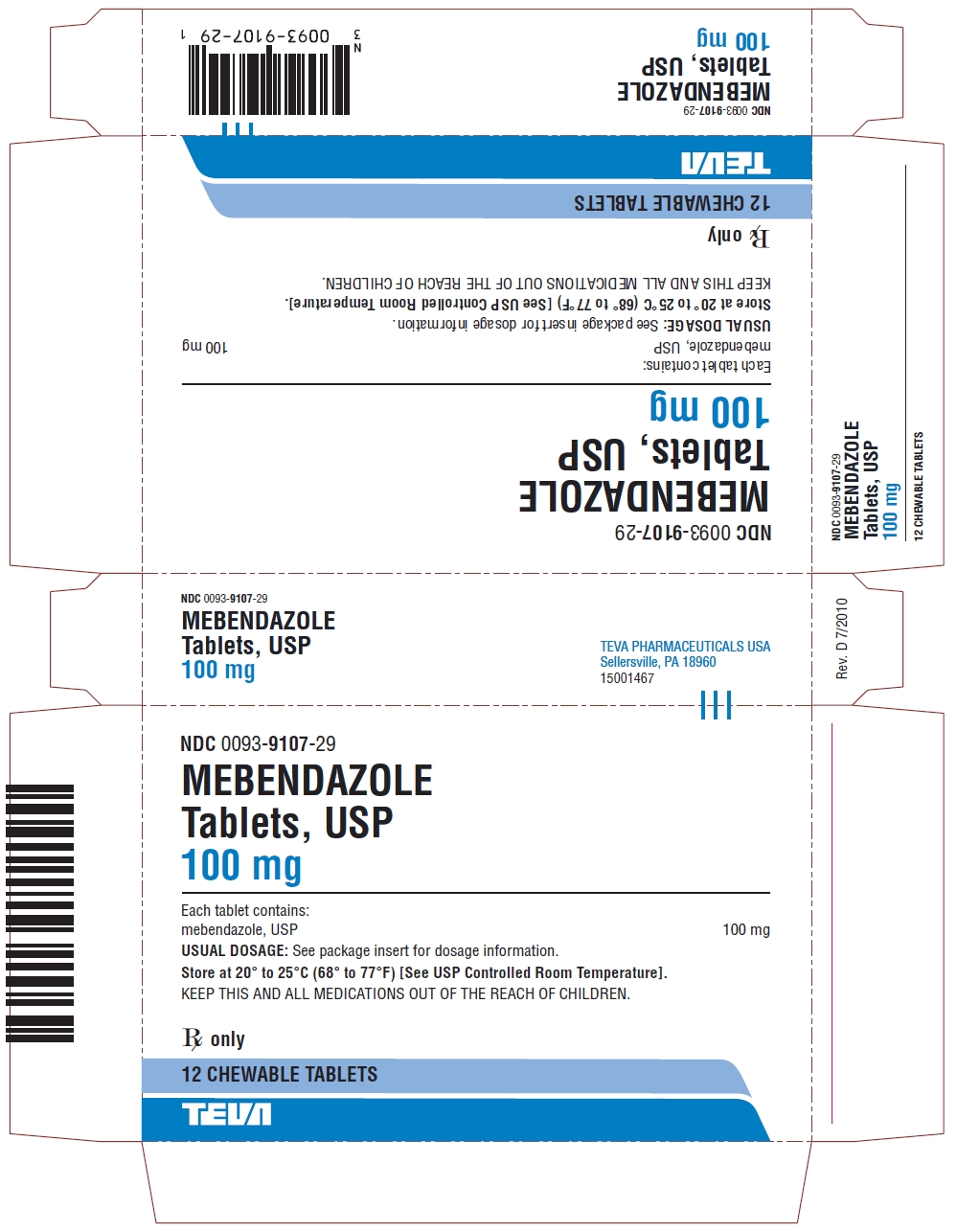 Mebendazole Tabs USP 100 mg 12 Chewable Tabs Box
