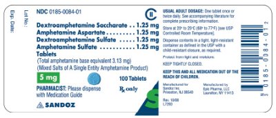 Amphetamine 5 mg x 100 Tablets - Label