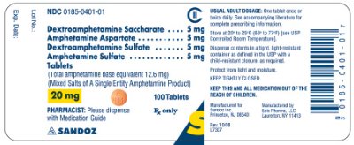Amphetamine 20 mg x 100 Tablets - Label