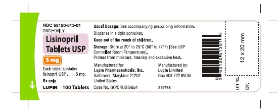LISINOPRIL TABLETS USP
Rx Only
5 mg
NDC 68180-513-01
							100 Tablets