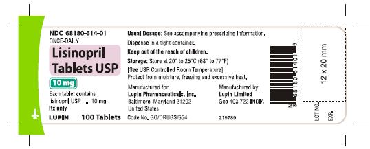 LISINOPRIL TABLETS USP
Rx Only
10 mg
NDC 68180-514-01
							100 Tablets