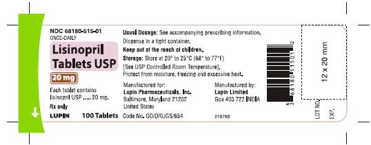 LISINOPRIL TABLETS USP
Rx Only
20 mg
NDC 68180-515-01
							100 Tablets