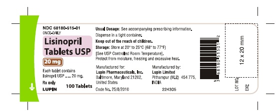 LISINOPRIL TABLETS USP
Rx Only
20 mg
NDC 68180-515-01
							100 Tablets
