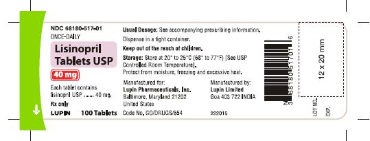 LISINOPRIL TABLETS USP
Rx Only
40 mg
NDC 68180-517-01
							100 Tablets