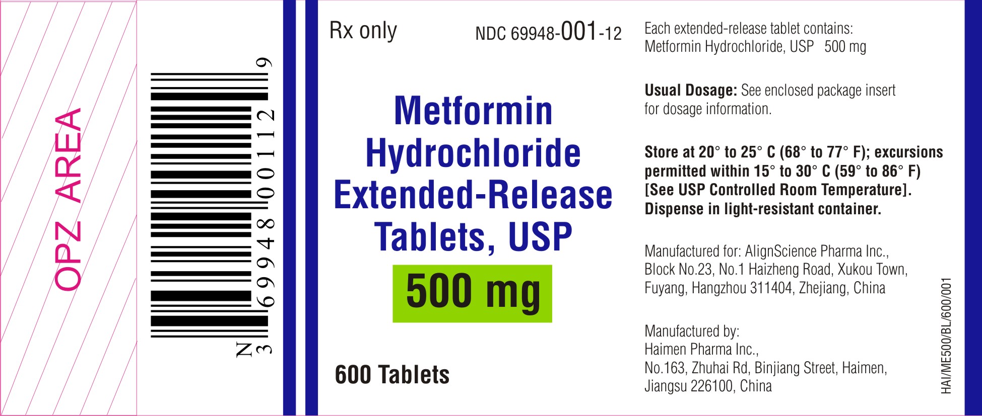 METFORMIN HYDROCHLORIDE EXTENDED-RELEASE TABLETS - 500 mg