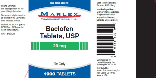NDC 10135-0533-10
Baclofen
Tablets, USP
20 mg
Rx Only
1000 TABLETS
