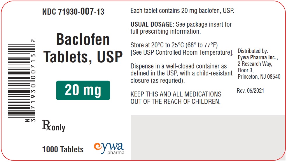 Baclofen Tablets USP 20 mg 1000s