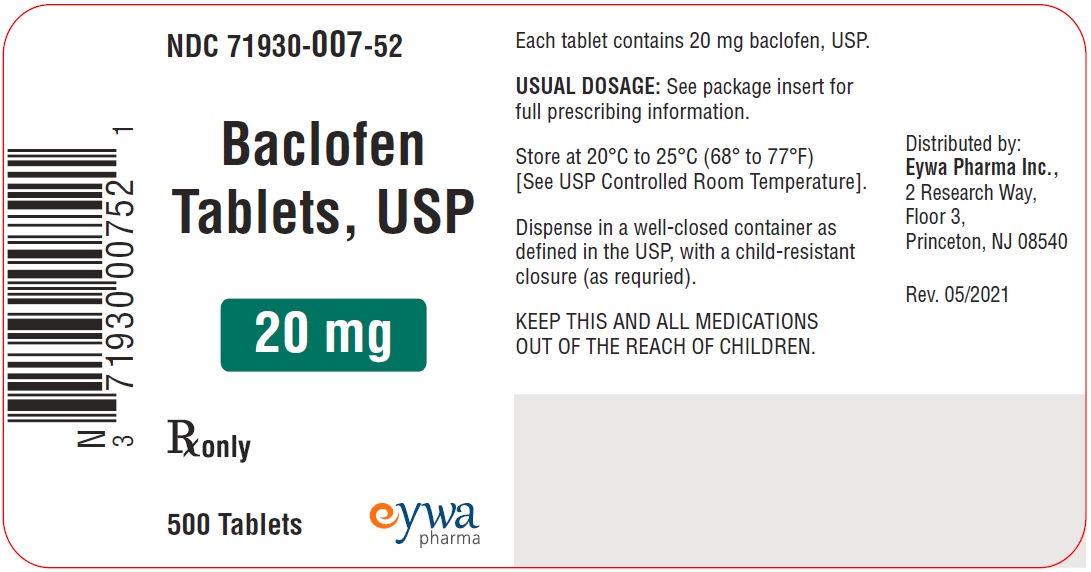 Baclofen Tablets USP 20 mg 500s