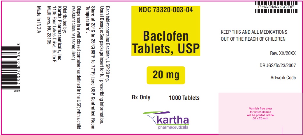 Baclofen Tablets, USP 20 mg - 1000 Tablets