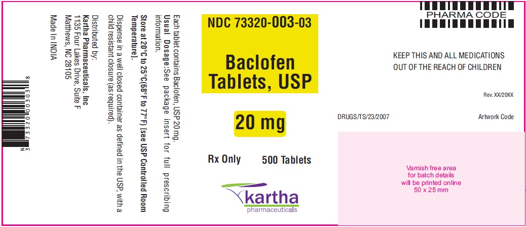 Baclofen Tablets, USP 20 mg - 500 Tablets