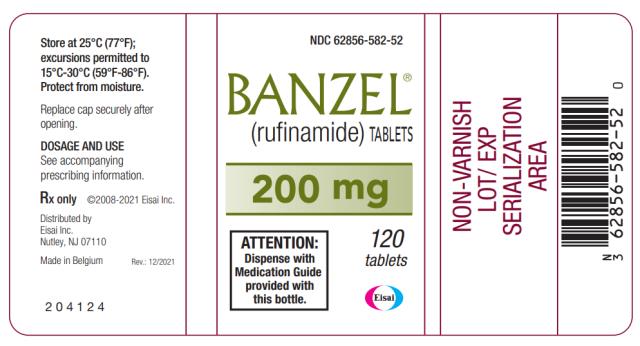 PRINCIPAL DISPLAY PANEL
NDC 62856-582-04
BANZEL® 
(rufinamide) TABLETS
200 mg
4 tablets

