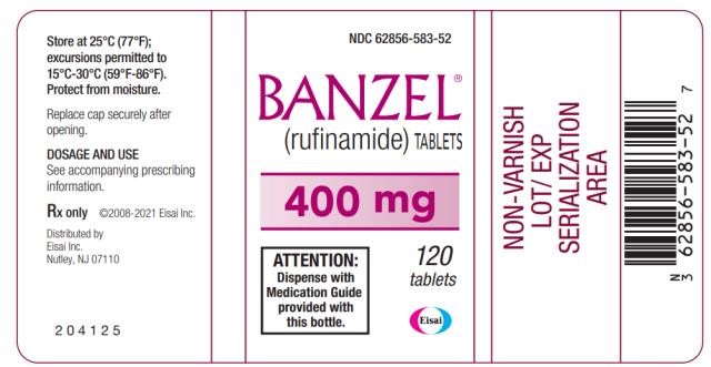 PRINCIPAL DISPLAY PANEL
NDC 62856-582-52
BANZEL® 
(rufinamide) TABLETS
200 mg
120 tablets

