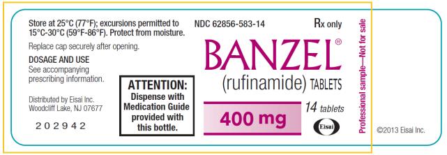NDC 62856-584-46
BANZEL®
(rufinamide) ORAL SUSPENSION
40 mg/mL
460 mL
