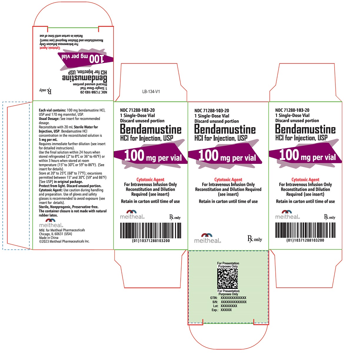 PRINCIPAL DISPLAY PANEL – Bendamustine HCl for Injection, USP 100 mg Carton
