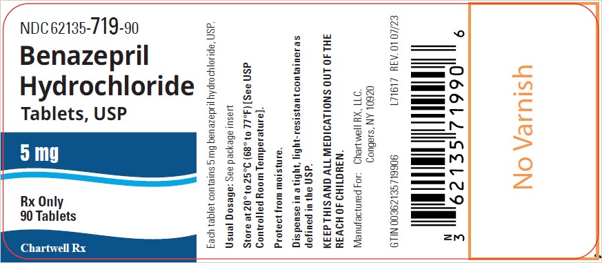 Benazepril Hydrochloride Tablets USP, 5 mg NDC 62135-719-90 - 90's Bottle