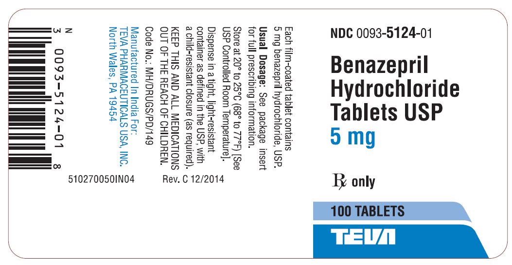 Benazepril Hydrochloride Tablets USP 5 mg 100s Label