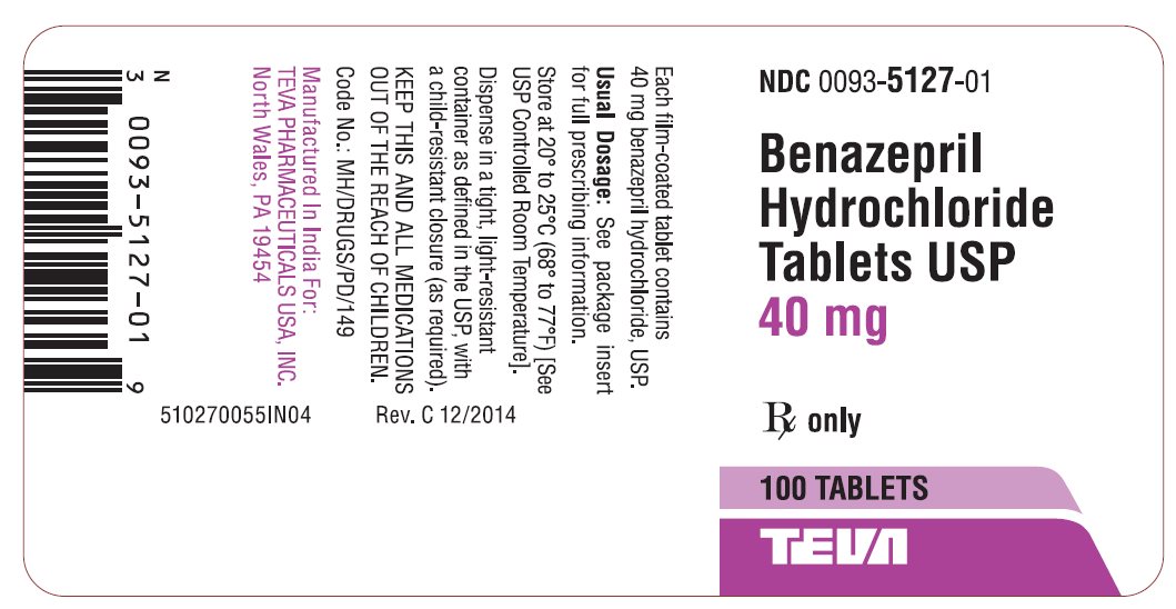 Benazepril Hydrochloride Tablets USP 40 mg 100s Label Text