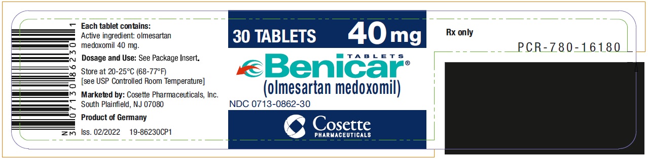PRINCIPAL DISPLAY PANEL NDC 0713-0862-30 TABLETS Benicar (olmesartan medoxomil) 40 mg 30 TABLETS Rx only