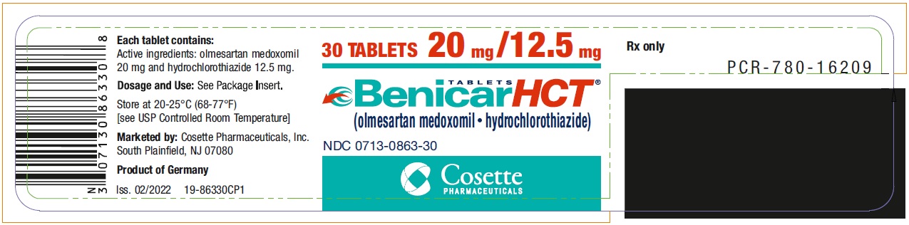 PRINCIPAL DISPLAY PANEL NDC 0713-0863-30 TABLETS Benicar HCT (olmesartan medoxomil and hydrochlorothiazide) 20 mg / 12.5 mg 30 TABLETS Rx only
