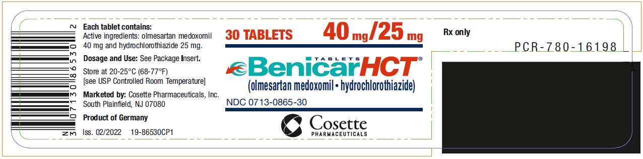 PRINCIPAL DISPLAY PANEL NDC 0713-0865-30 TABLETS Benicar HCT (olmesartan medoxomil and hydrochlorothiazide) 40 mg / 25 mg 30 TABLETS Rx only