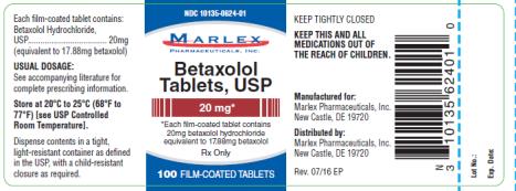 PRINCIPAL DISPLAY PANEL
NDC 10135-0624-01
Marlex
Betaxolol
Tablets, USP
20 mg
100 film coated Tablets
Rx Only
