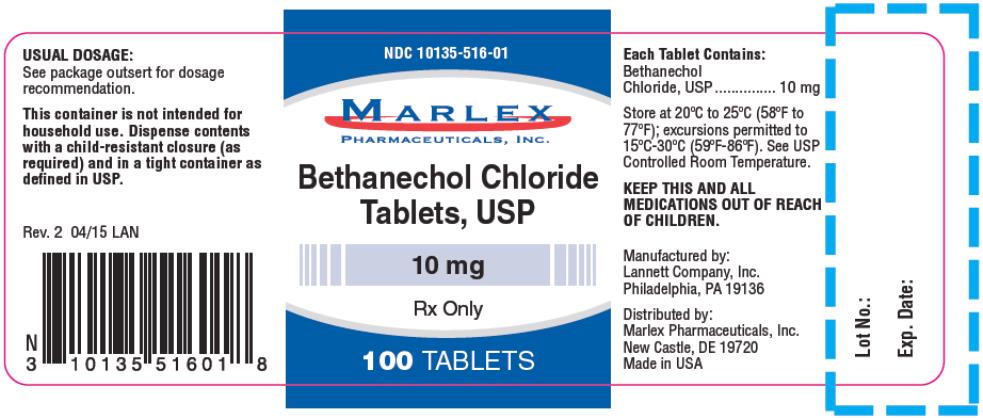 PRINCIPAL DISPLAY PANEL
NDC 10135-516-01
Bethanechol Chloride
Tablets, USP
10 mg
Rx Only
100 TABLETS
