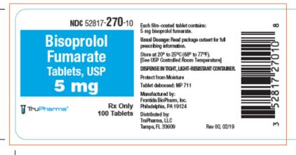 Principal Display Panel
NDC 52817-270-10
Bisoprolol Fumarate Tablets, USP 
5mg
Rx Only
100 Tablets
TruPharma
