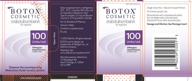 NDC 0023-9232-50
Botox
Cosmetic
onabotulinumtoxinA
for Injection
100
Units/Vial