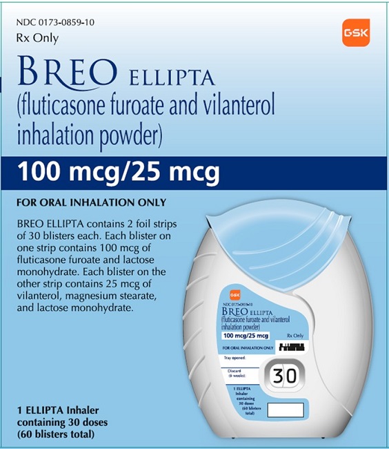 Breo Ellipta 100 mcg - 25 mcg 30 dose carton