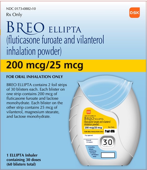 Breo Ellipta 200 mcg - 25 mcg 30 dose carton