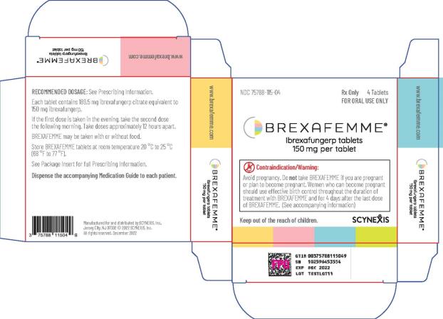 PRINCIPAL DISPLAY PANEL
NDC 75788-115-04
Rx Only
4 Tablets
FOR ORAL USE ONLY
BREXAFEMME
150 mg per tablet
