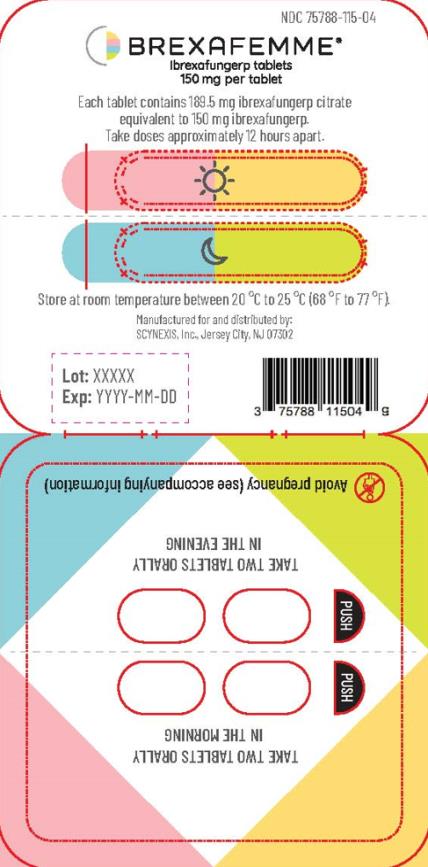 PRINCIPAL DISPLAY PANEL
NDC 75788-115-04
Rx Only
Blister Pack
BREXAFEMME
150 mg per tablet
