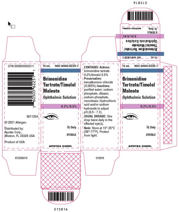 10 mL   NDC 60505-6225-1
Brimonidine
Tartrate/Timolol
Maleate
Ophthalmic Solution
0.2%/0.5%
Rx Only
STERILE
APOTEX CORP.
