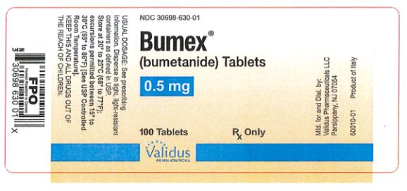 NDC 30698-630-01
Bumex®
(bumetanide) Tablets
0.5 mg
100 Tablets
Rx Only
