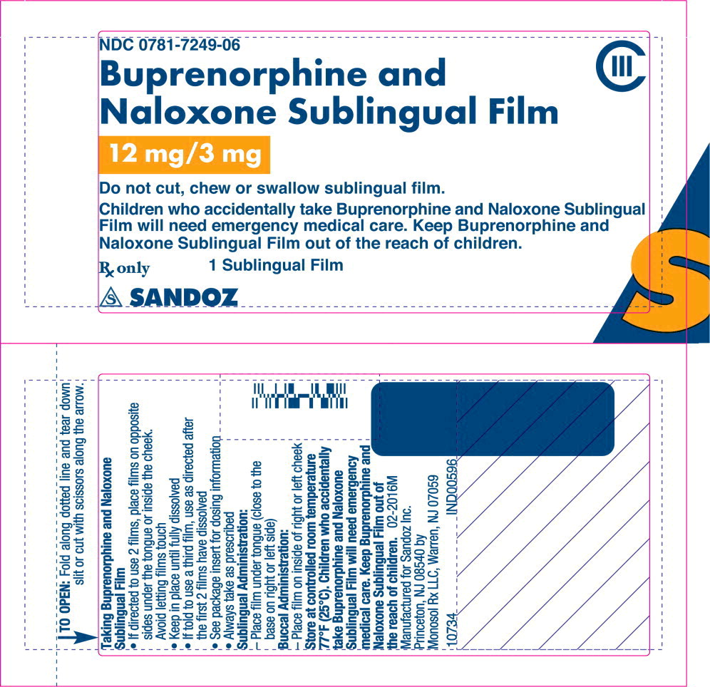 Principal Display Panel - Buprenorphine and Naloxone Sublingual Film 12 mg/3 mg Pouch Label
